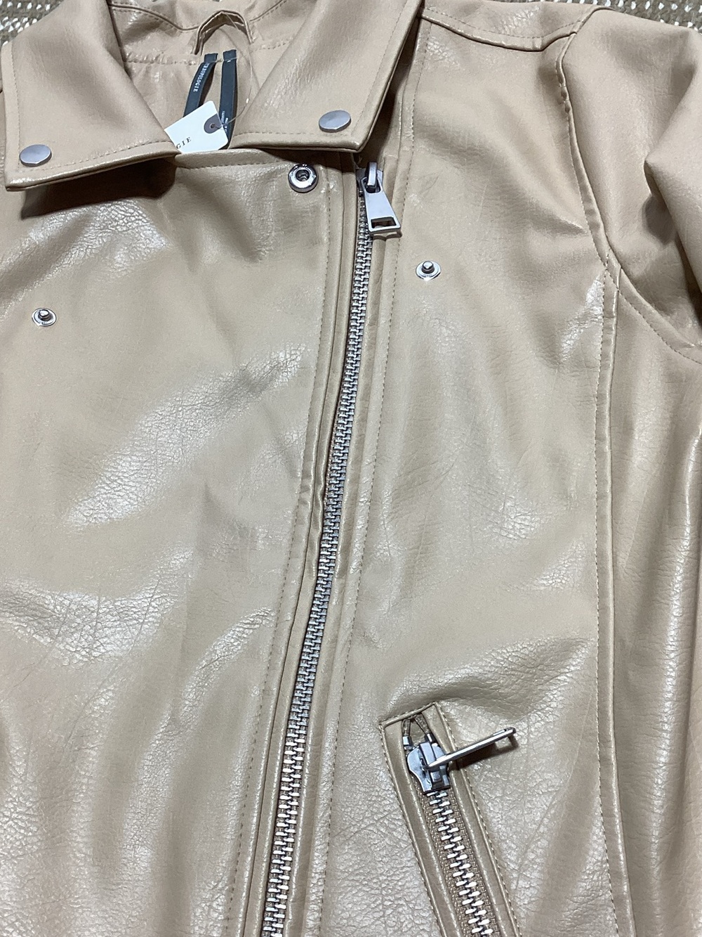NWT Anthropologie Tan Faux Leather Moto Jacket - Picture 14 of 15